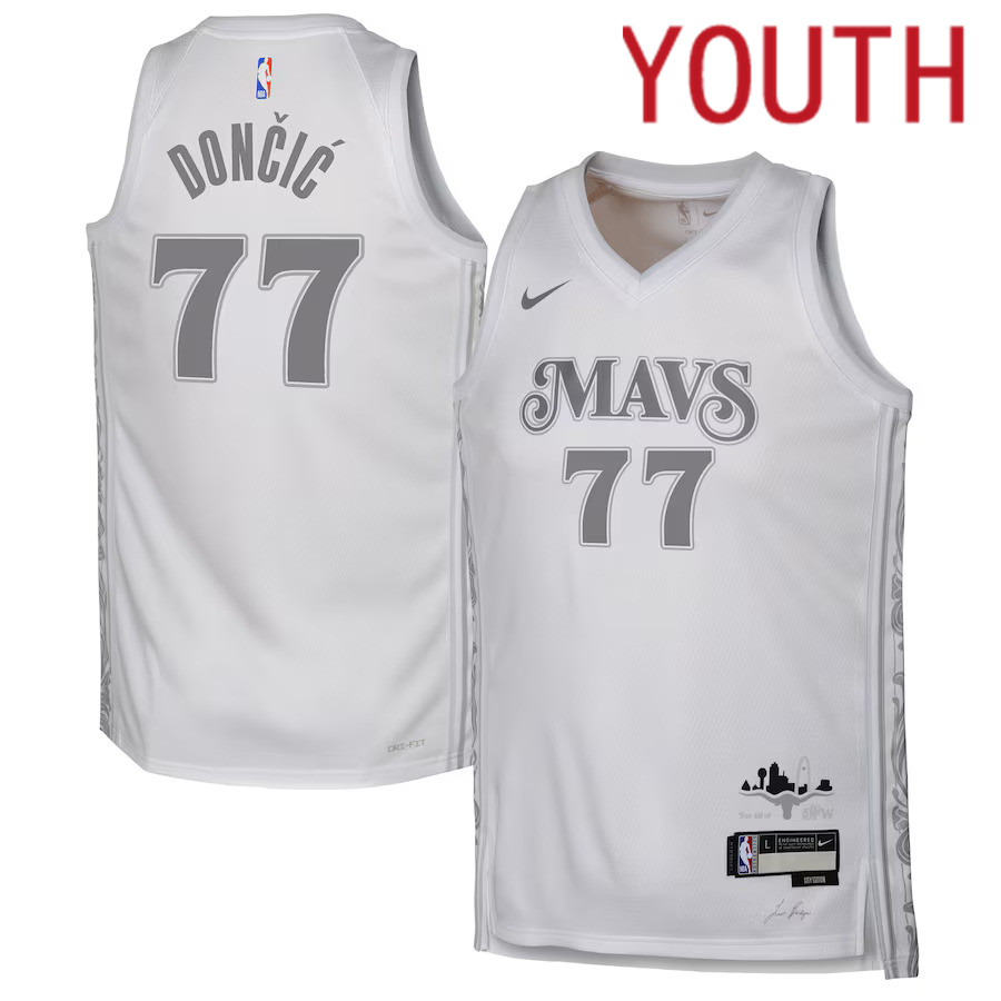 Youth Dallas Mavericks #77 Luka Doncic Nike White City Edition 2024-25 Swingman Player NBA Jersey